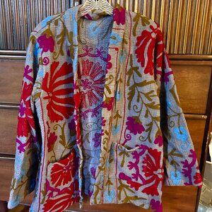 Suzani Embroidered Overdyed Jacket Recycled Kantha